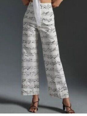Anthropologie Maeve Collette Music Notes Cropped Wide Leg Pants Woman 16 Quirky